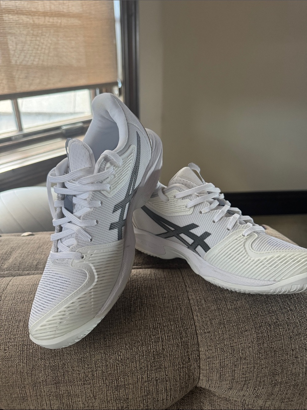 Asics White and Gray Mesh Running Shoes